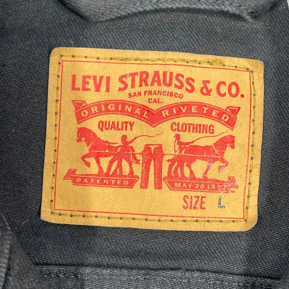 Levi Black Cotton Blend Denim Trucker Jacket Mens Large L 72334-0223